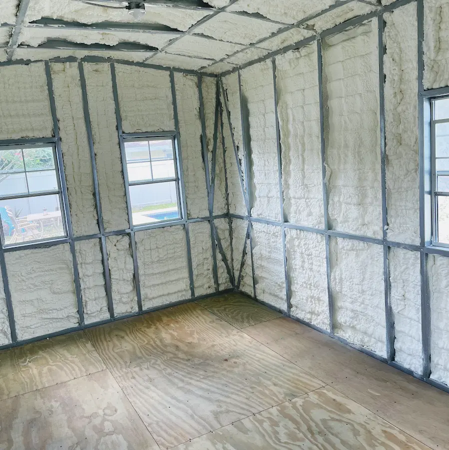 Closed-cell spray foam insulation applied to wall cavities in a residential project in Stony Point